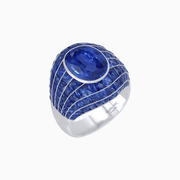 Art Deco Inspired Oval Cut Invisible-Set Mosaic Dome Ring - Shahin Jewelry